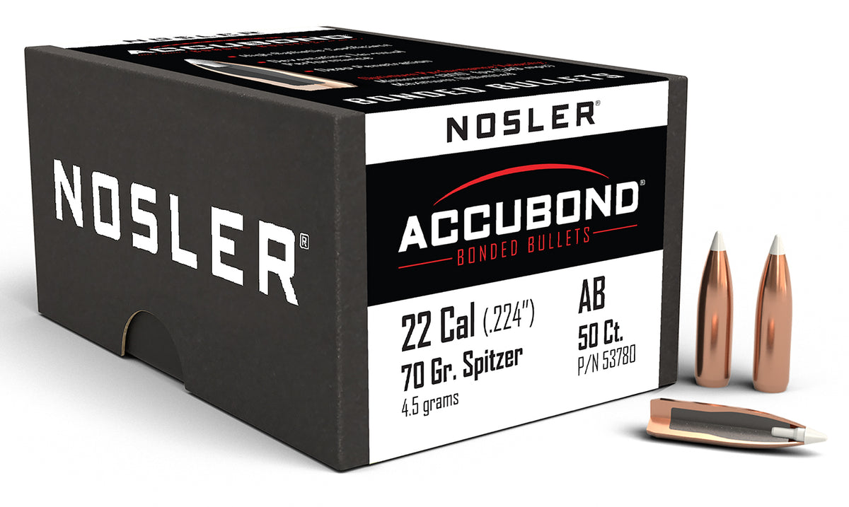Nosler 53780 AccuBond .22 Caliber 70 Grain Spitzer Point Bullets 50/Box