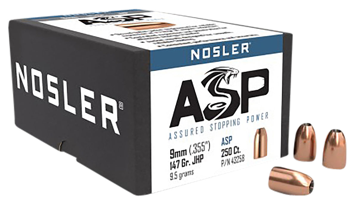 Nosler 43258 Assured Stopping Power 9mm Luger 147 Grain JHP Bullets 250/Box
