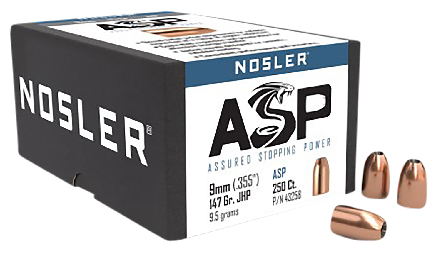Nosler 43258 Assured Stopping Power 9mm Luger 147 Grain JHP Bullets 250/Box