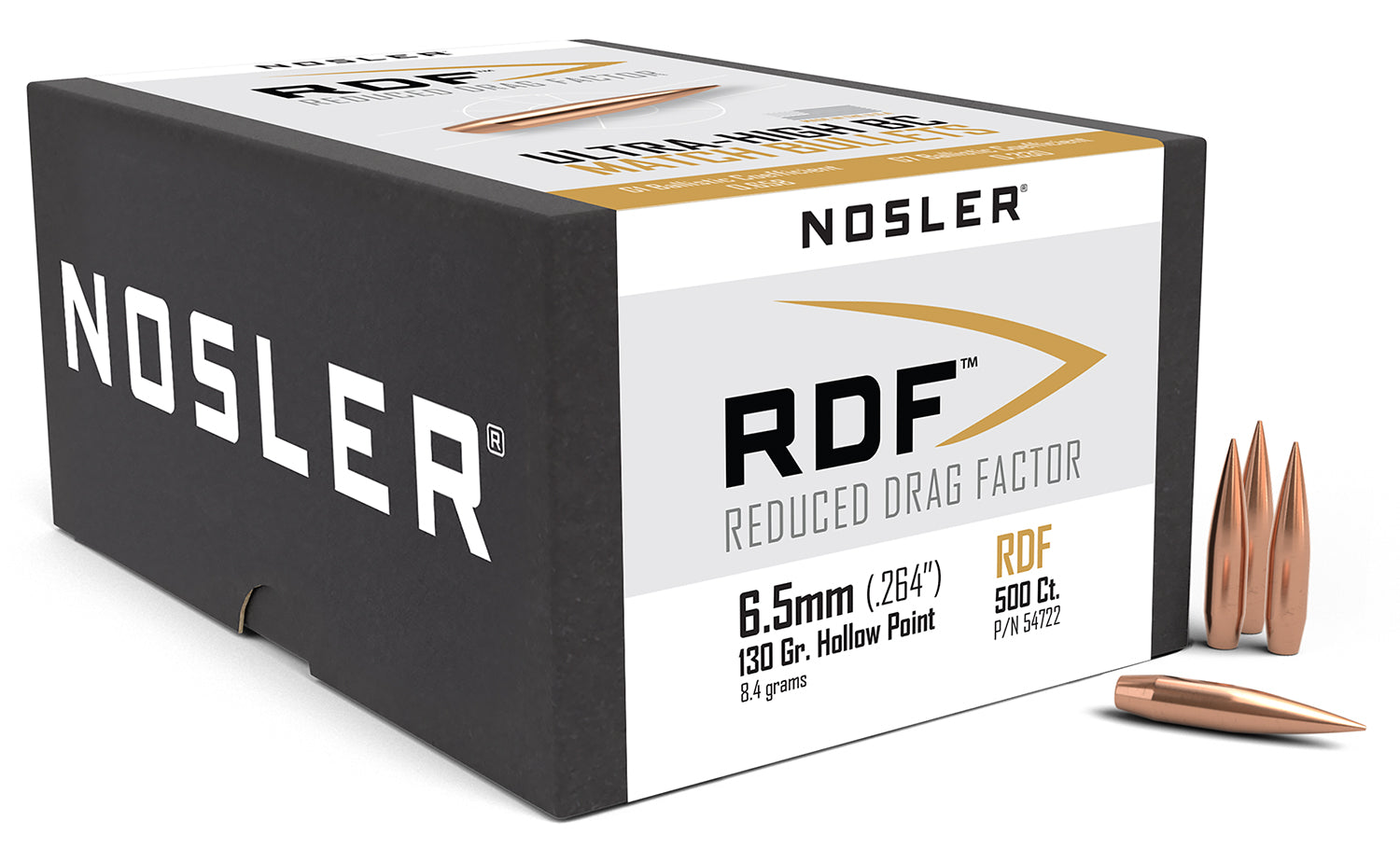 Nosler 54722 RDF Reduced Drag Factor 6.5 Creedmoor 130gr HPBT 500/Box