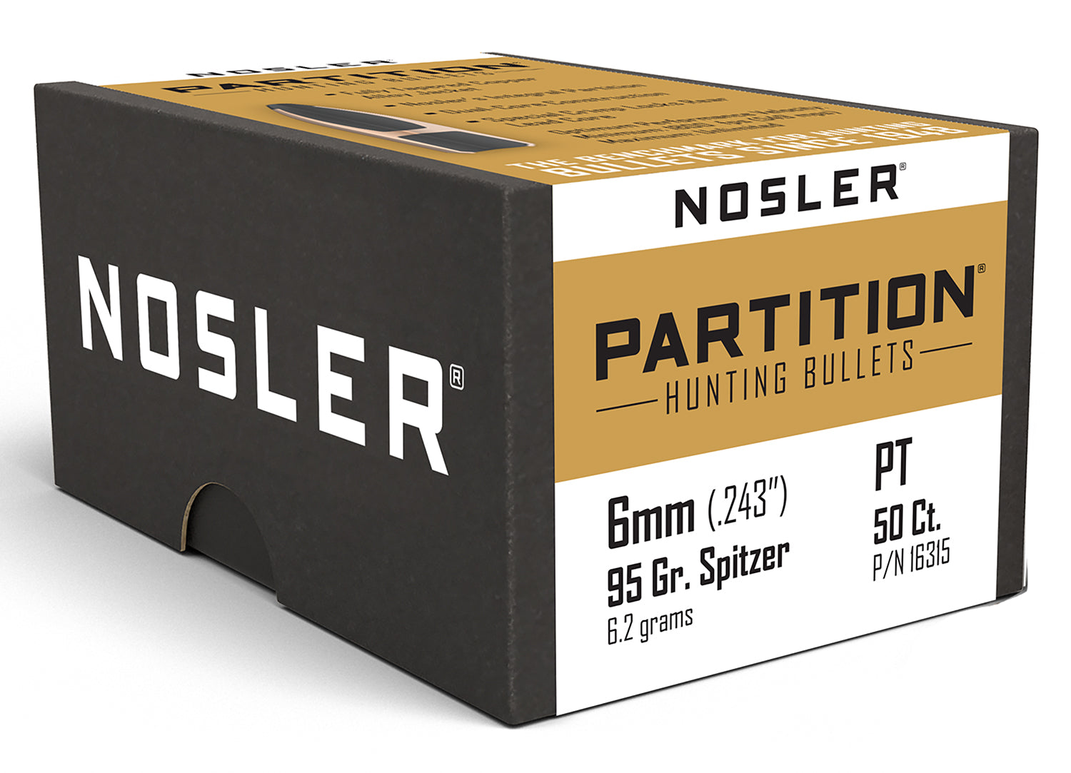 Nosler 16315 Partition .243 6mm 95 Grain Spitzer Bullets 50/Box