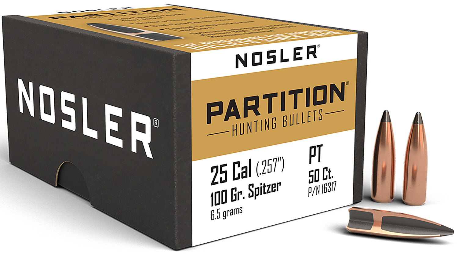 Nosler 16317 Partition .25 Caliber 100 Grain Spitzer Bullets 50/Box