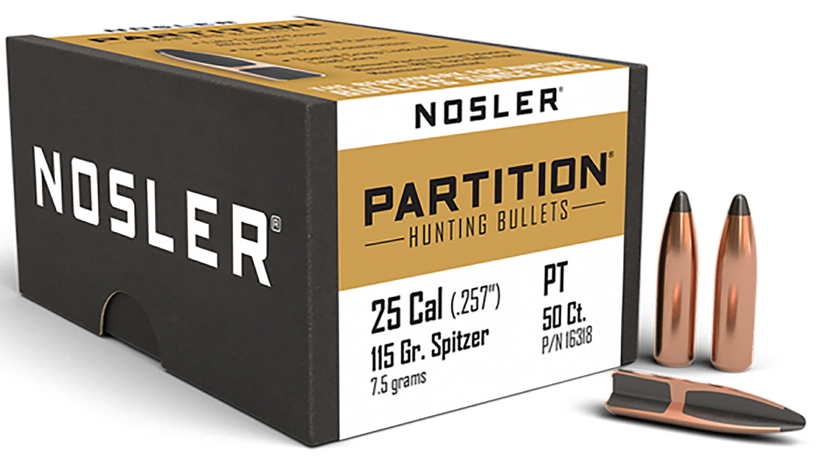 Nosler 16318 Partition .25 Caliber 115 Grain Spitzer Bullets 50/Box