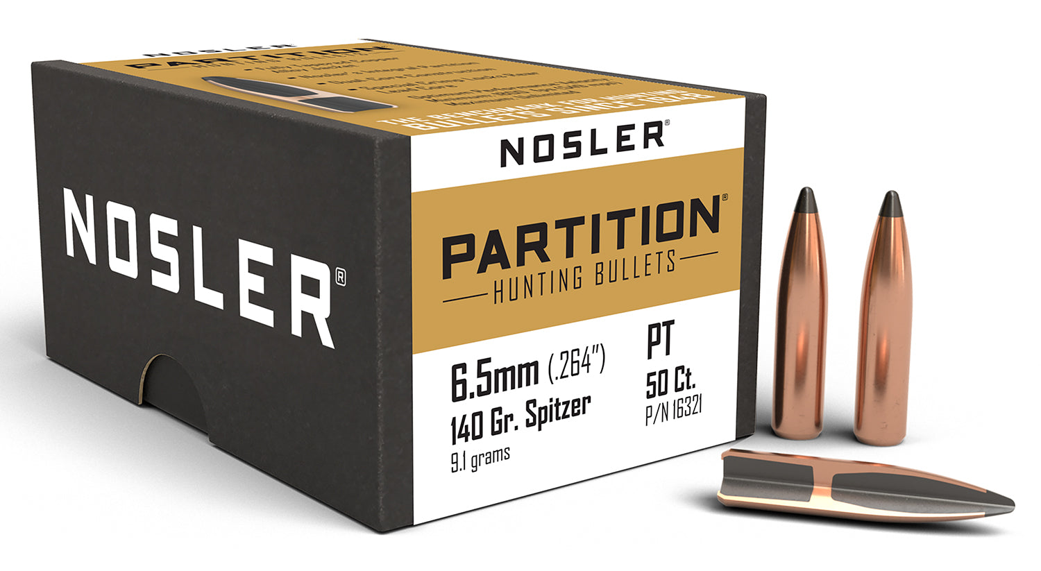 Nosler 16321 Partition 6.5 Creedmoor 140 Grain Spitzer Bullets 50/Box