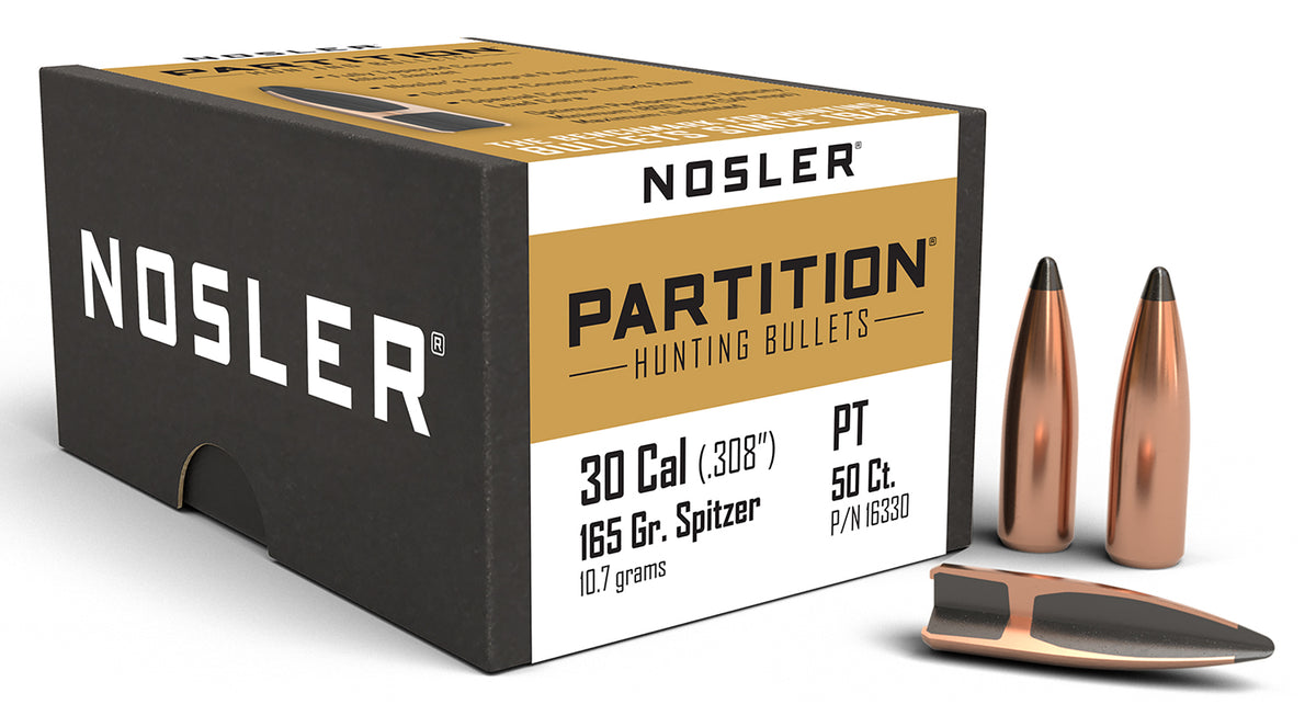 Nosler 16330 Partition .30 Caliber 165 Grain Spitzer Bullets 50/Box