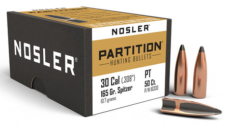 Nosler 16330 Partition .30 Caliber 165 Grain Spitzer Bullets 50/Box