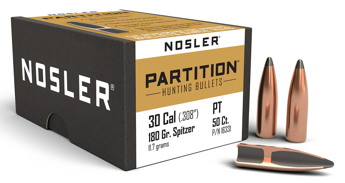 Nosler 16331 Partition .30 Caliber 180 Grain Spitzer Bullets 50/Box