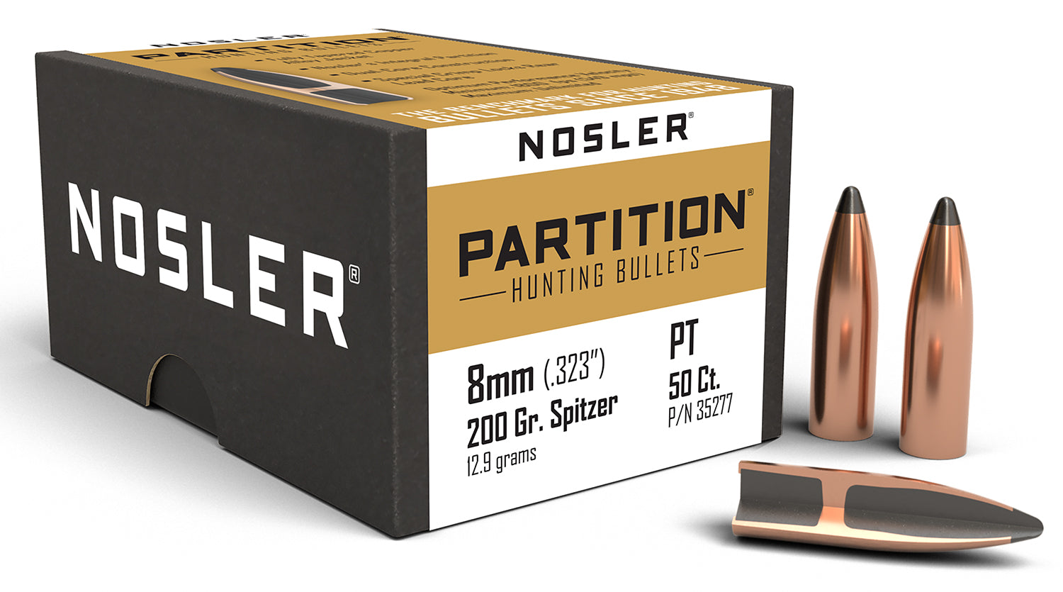 Nosler 35277 Partition 8mm Cal 200 Grain Spitzer Bullets 50/Box