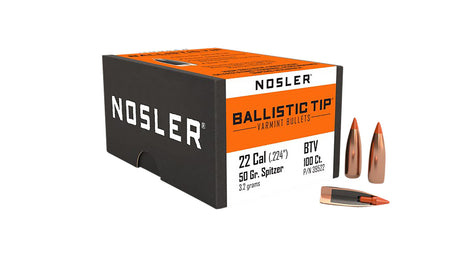 Nosler 39522 Ballistic Tip 22 Caliber 50 Grain Spitzer Point Bullets 100/Box