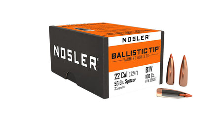 Nosler 39526 Ballistic Tip 22 Caliber 55 Grain Spitzer Point Bullets 100/Box