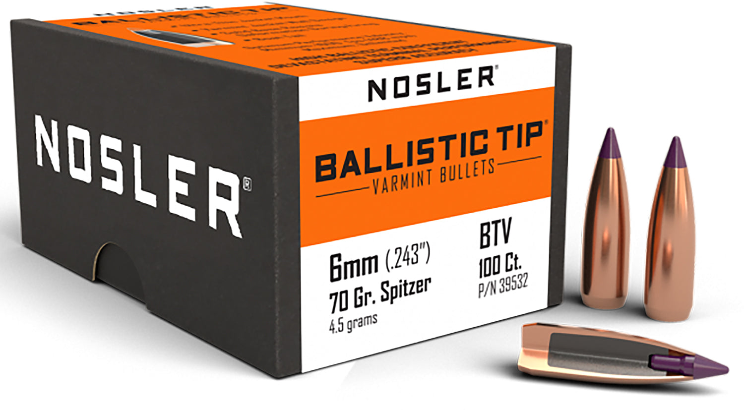 Nosler 39532 Ballistic Tip 6mm Caliber 70 Grain Spitzer Point Bullets 100/Box