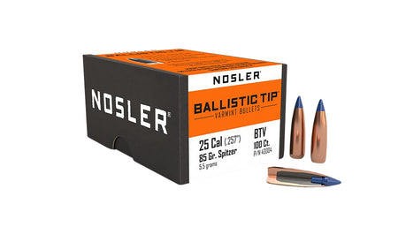 Nosler 43004 Ballistic Tip 25 Caliber 85 Grain Spitzer Point Bullets 100/Box