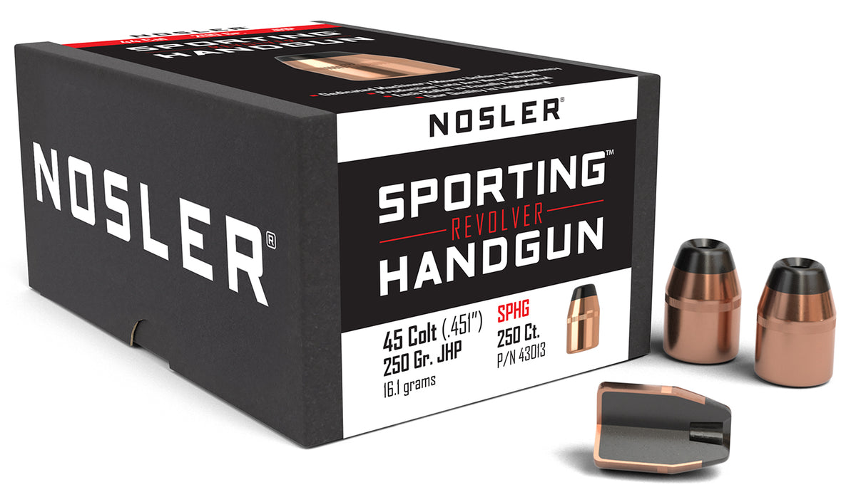 Nosler 43013 Sporting Handgun 45 Colt 250 Grain JHP Bullets 100/Box
