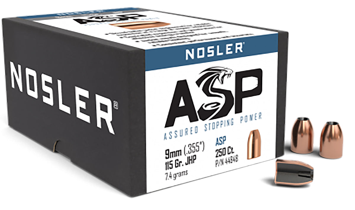 Nosler 44848 ASP 9mm 115 Grain JHP Match Pistol Bullets 250/Box