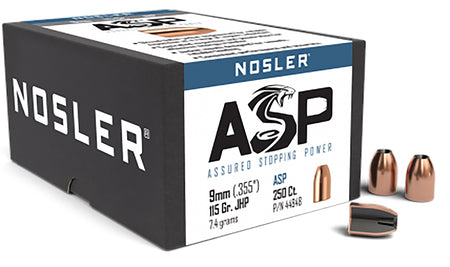 Nosler 44848 ASP 9mm 115 Grain JHP Match Pistol Bullets 250/Box