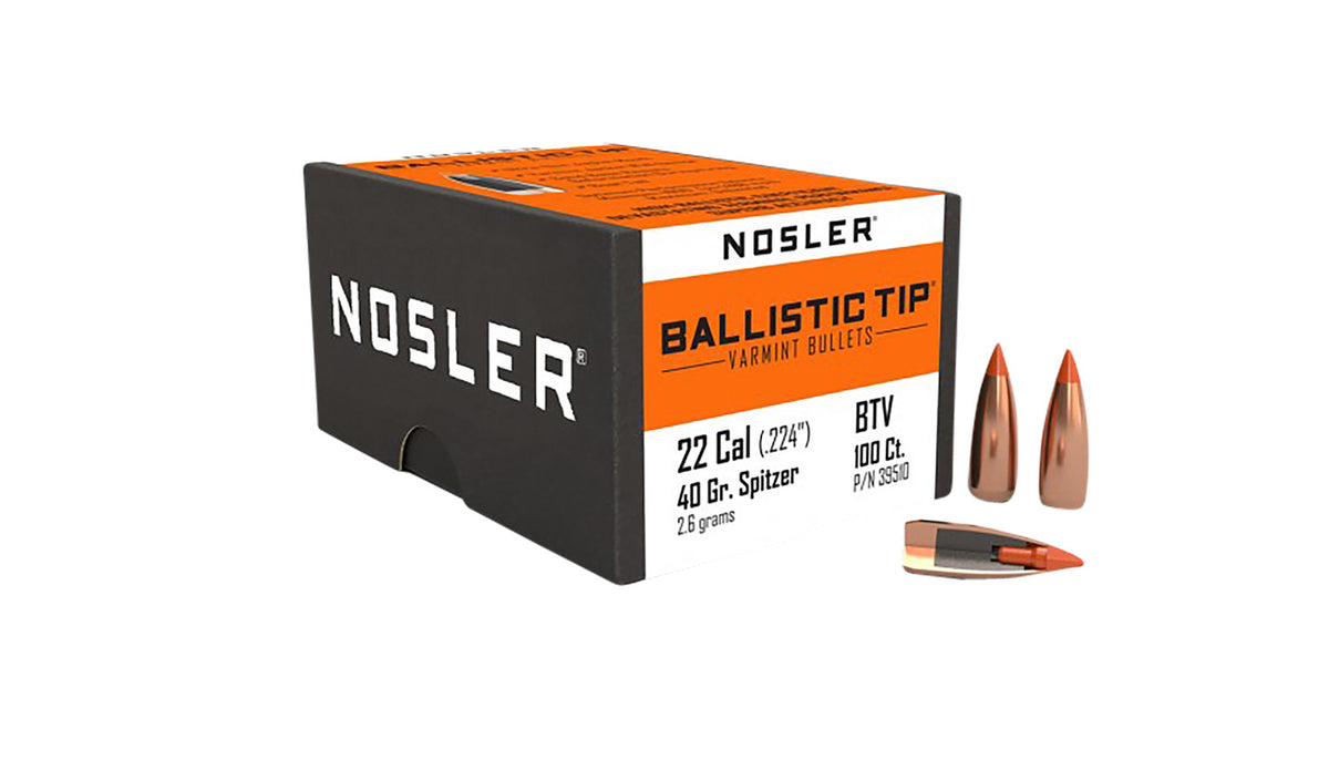 Nosler 39510 Ballistic Tip 22 Caliber 40 Grain Spitzer Point Bullets 100/Box
