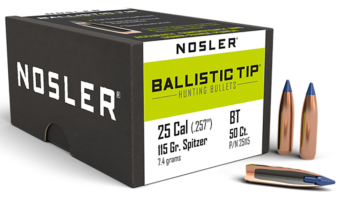 Nosler 25115 Ballistic Tip 25 Caliber 115 Grain Spitzer Point Bullets 50/Box