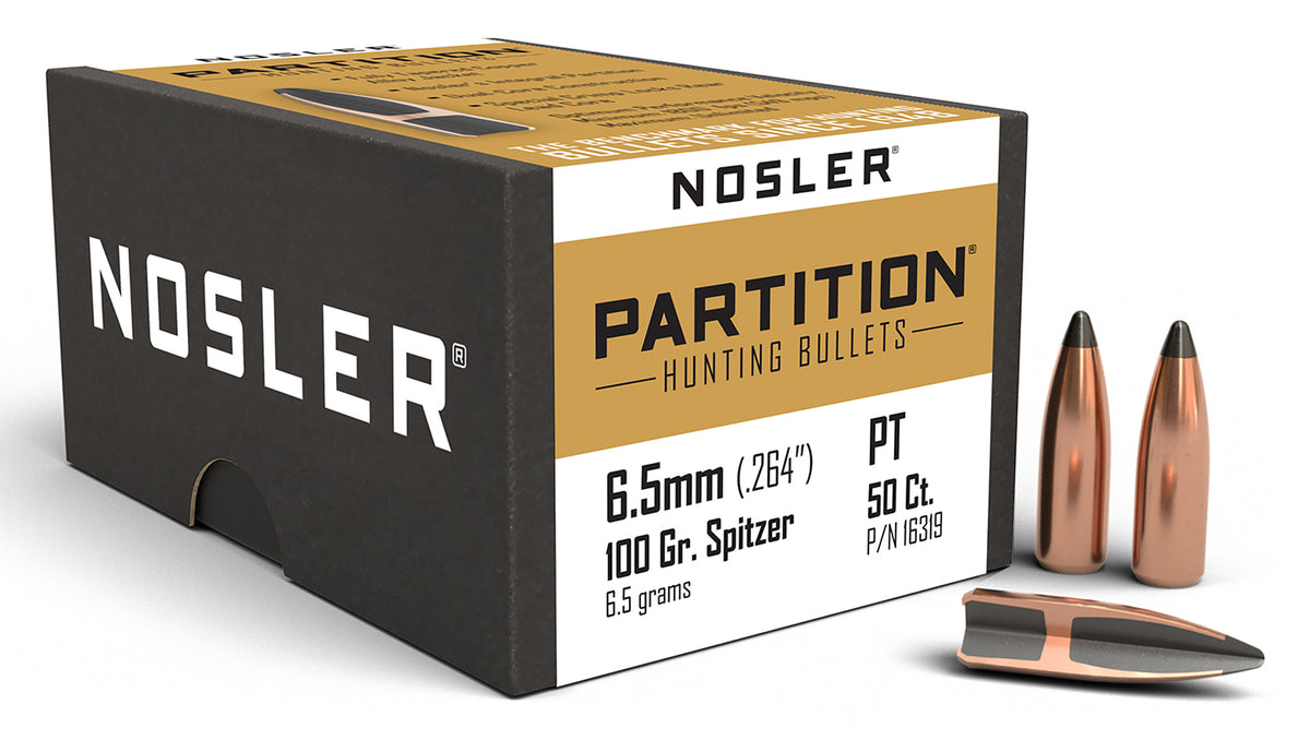 Nosler 16319 Partition 6.5 Creedmoor 100 Grain Partition Spitzer Bullets 50/Box