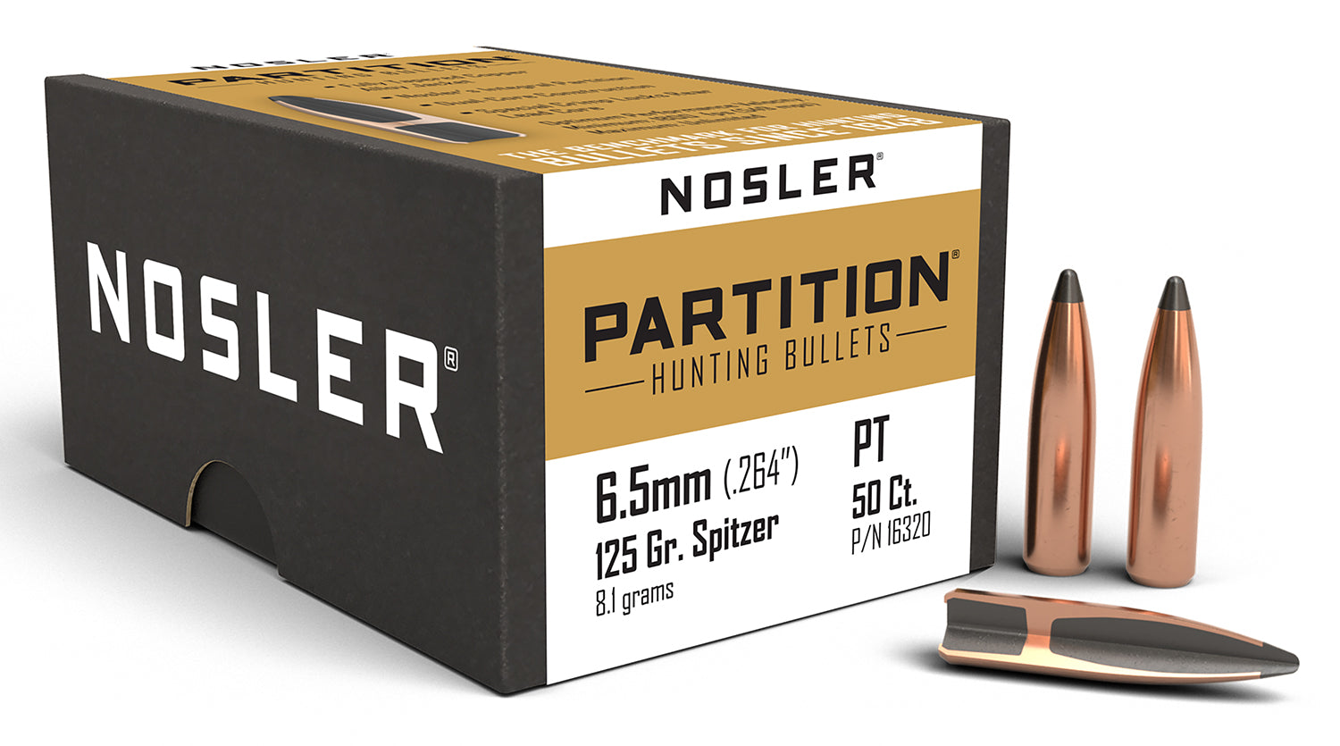 Nosler 16320 Partition 6.5 Creedmoor 125 Grain Partition Spitzer Bullets 50/Box