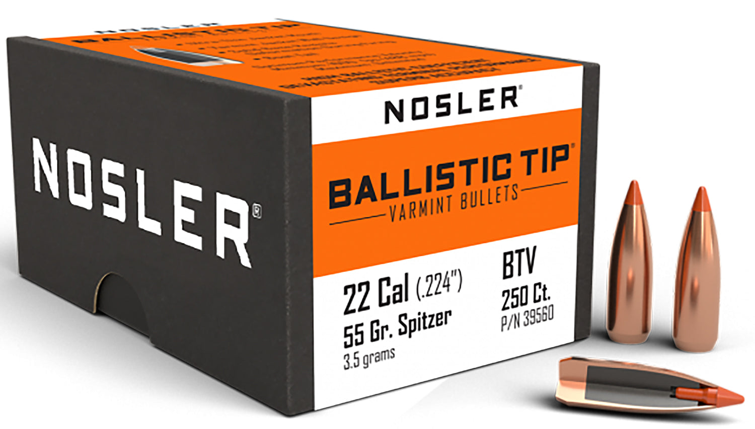 Nosler 39560 Ballistic Tip 22 Caliber 55 Grain Spitzer Point Bullets 250/Box