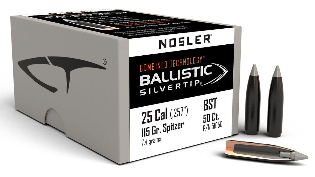 Nosler 51050 Combined Technology Ballistic Silvertip 25 Caliber 115gr Bullets 50/Box