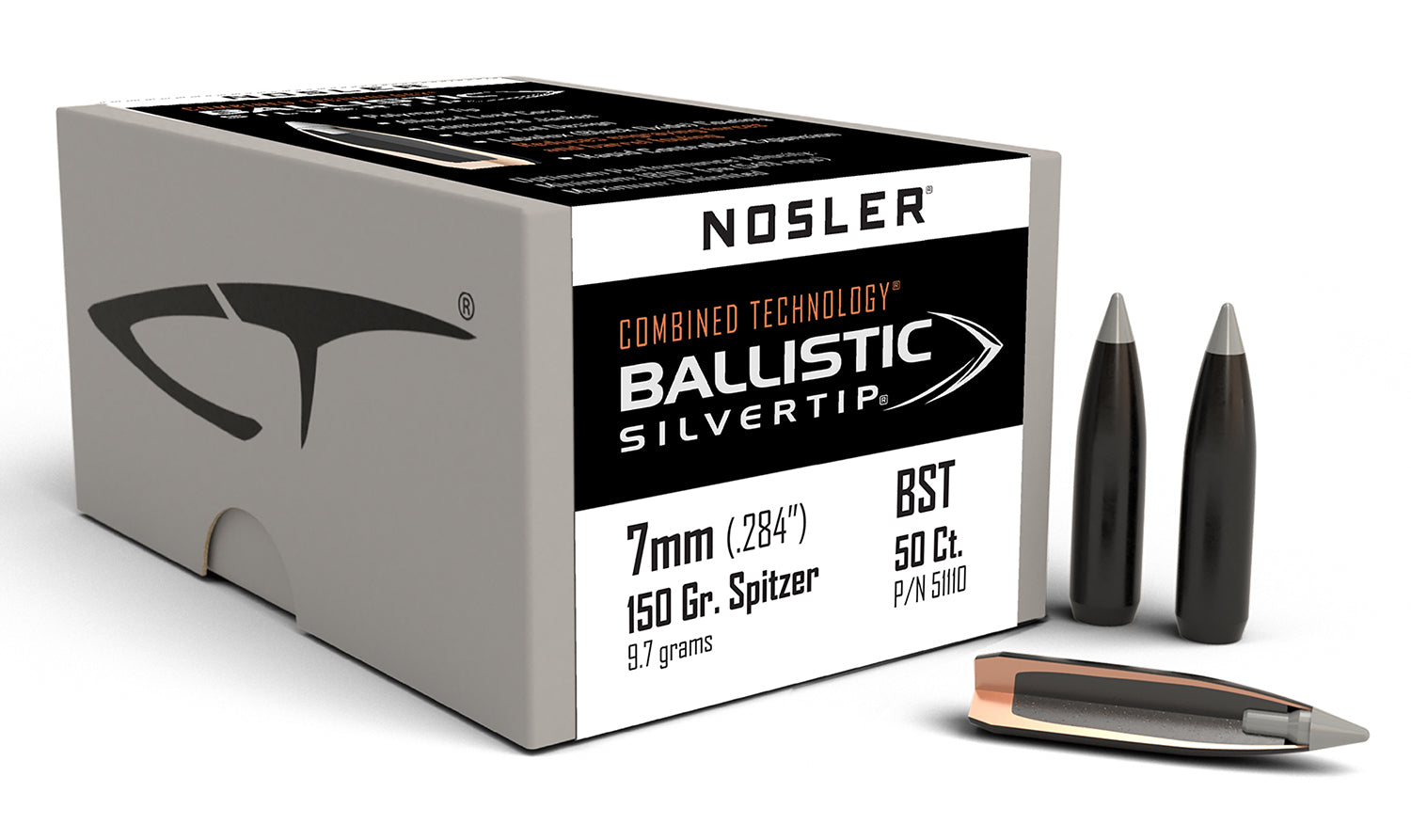 Nosler 51110 Combined Technology Ballistic Silvertip 7mm 150 Grain Bullets 50/Box