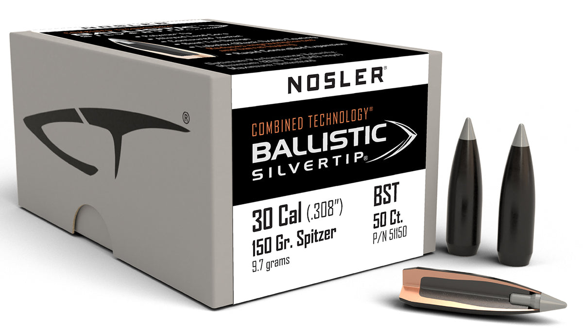 Nosler 51150 Combined Technology Ballistic Silvertip 30 Caliber 150 Grain Bullets 50/Box