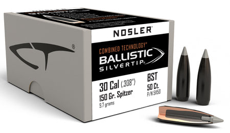 Nosler 51150 Combined Technology Ballistic Silvertip 30 Caliber 150 Grain Bullets 50/Box