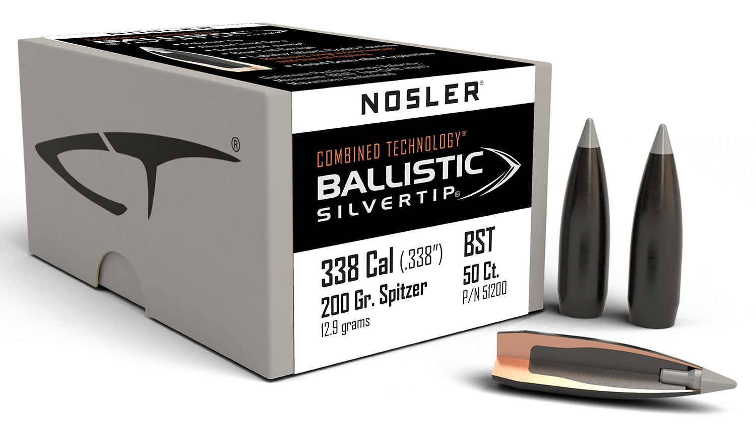 Nosler 51200 Combined Technology Ballistic Silvertip 338 Caliber 200 Grain Bullets 50/Box