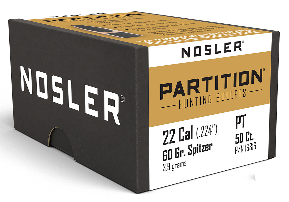 Nosler 16316 Partition 22 Caliber 60 Grain Partition Spitzer Bullets 50/Box