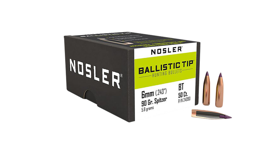 Nosler 24090 Ballistic Tip 6mm 90 Grain Hunting Bullet 50/Box