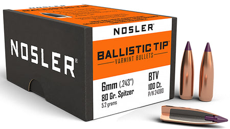 Nosler 24080 Ballistic Tip 6mm 80 Grain Varmint Spitzer 100/Box
