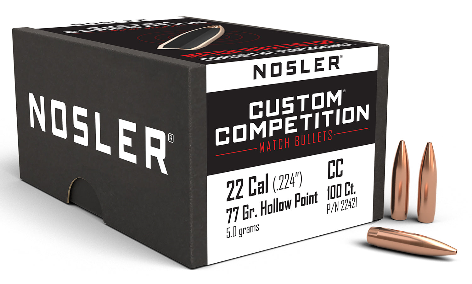 Nosler 22421 Custom Competition .22 Cal 77 Grain HPBT Match Bullet 100/Box