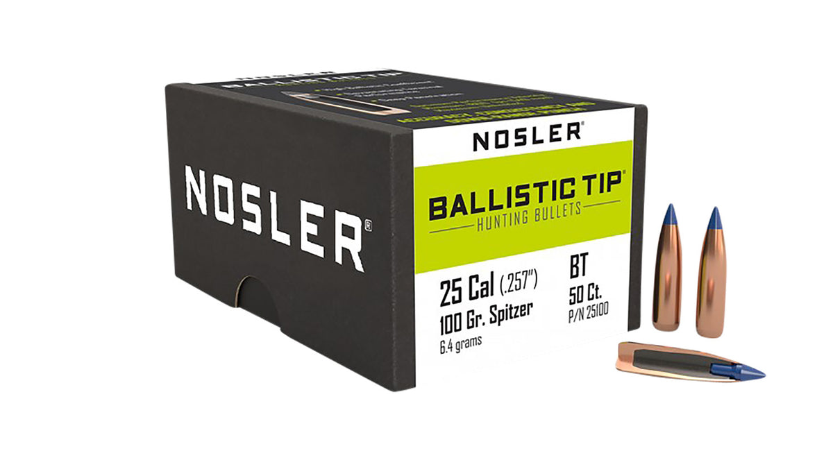 Nosler 25100 Ballistic Tip .25 Cal 100 Grain Polymer Tip Spitzer 50/Box
