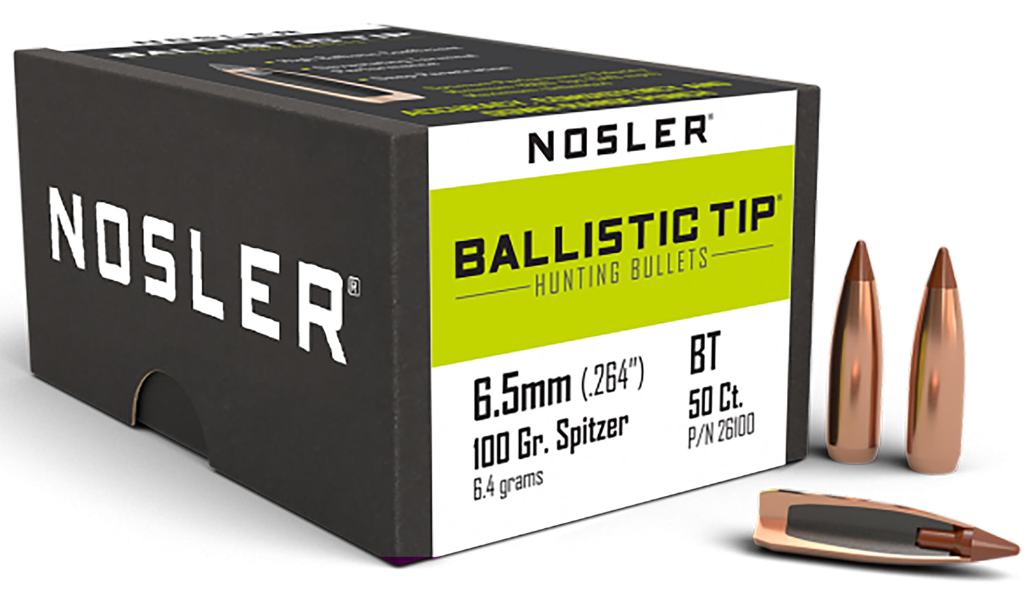 Nosler 26100 Ballistic Tip 6.5 Creedmoor 100 Grain Polymer Tip Spitzer 50/Box