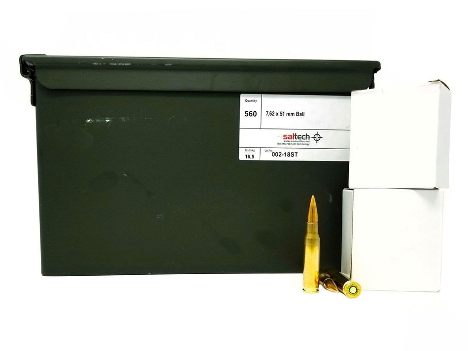Saltech 7.62x51mm M80 Ball 150gr FMJBT 560 Round Ammo Can | High-Quality Ammo for Precision Shooting