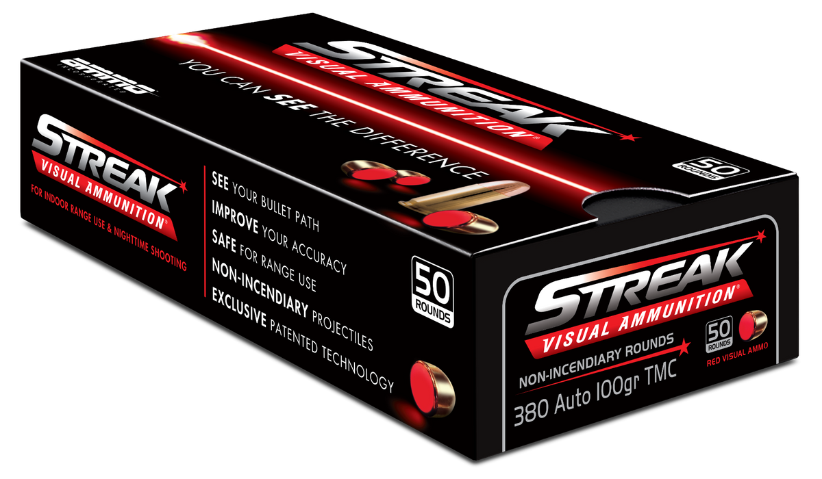Ammo Inc .380 ACP/Auto Streak Visual (RED) 100 grain Total Metal Case ammunition