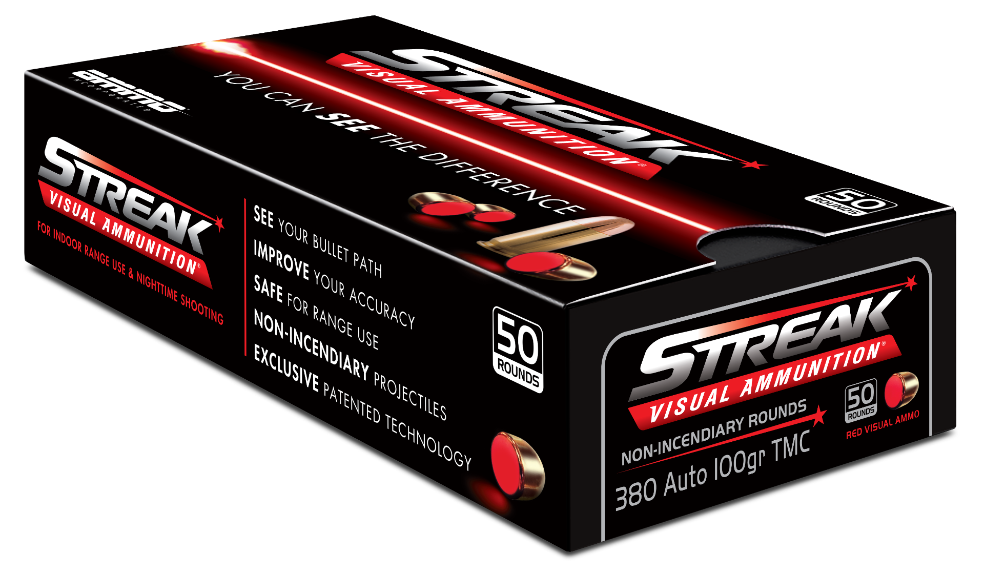 Ammo Inc .380 ACP/Auto Streak Visual (RED) 100 grain Total Metal Case ammunition