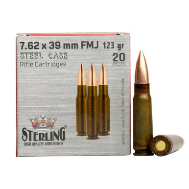 Sterling 7.62x39mm Ammunition Steel Case 123 Grain Full Metal Jacket