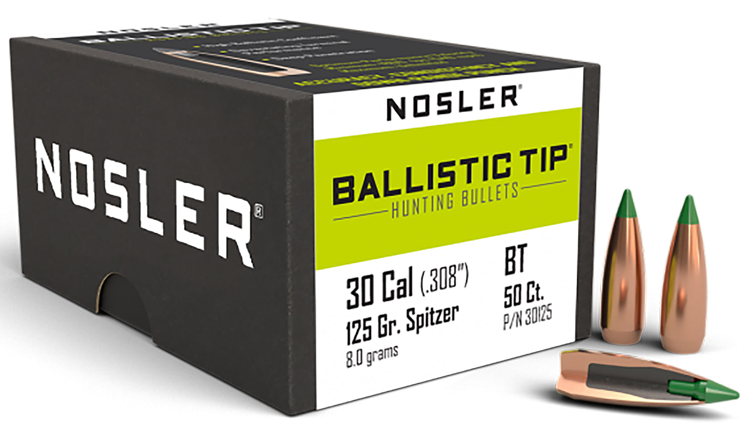 Nosler 30125 Ballistic Tip .30 Cal 125 Grain Polymer Tip Spitzer 50/Box