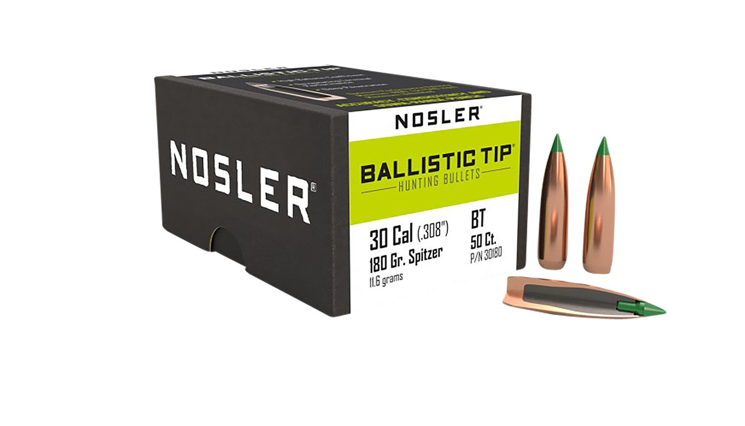Nosler 30180 Ballistic Tip .30 Cal 180 Grain Polymer Tip Spitzer 50/Box