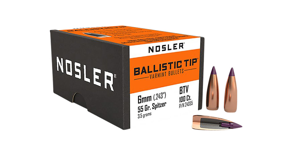 Nosler 24055 Ballistic Tip 6mm 55 Grain Polymer Tip Varmint Spitzer 100/Box