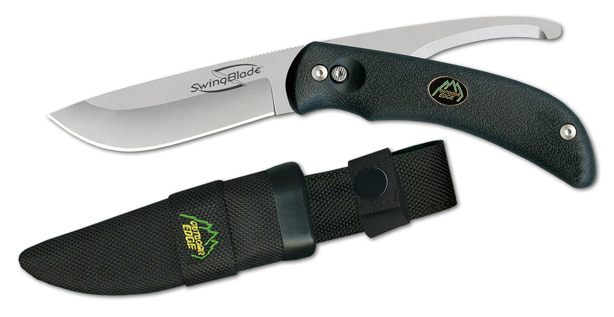 Outdoor Edge SB10N SwingBlade 3.60"/3.20" Folding Plain AUS8 SS Skinning and Gutting Blade Black Handle