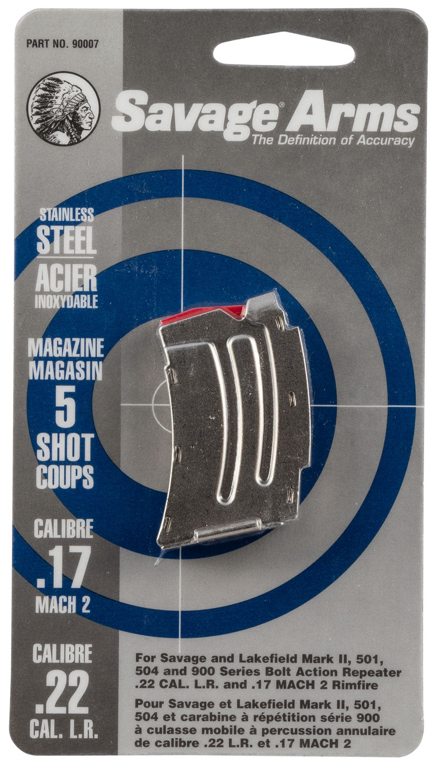 Savage Arms 90007 MK II Stainless 5-Round Detachable Magazine 22LR/17 Mach 2