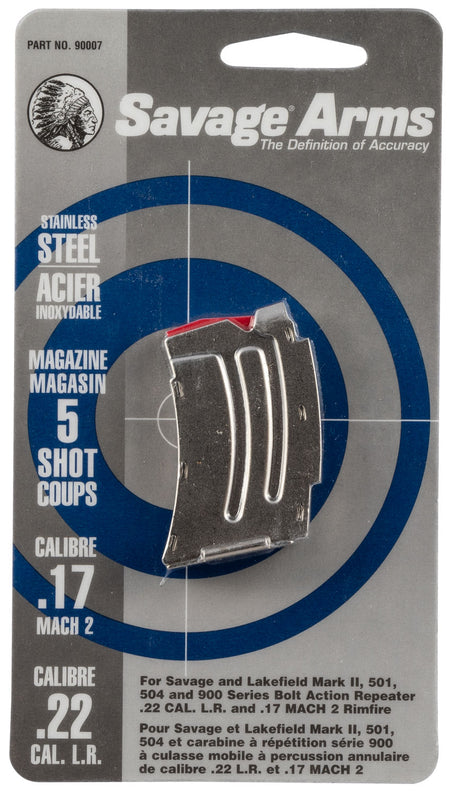 Savage Arms 90007 MK II Stainless 5-Round Detachable Magazine 22LR/17 Mach 2