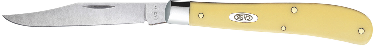 Case 031S Slimline Trapper Folding Knife 3.25" Clip Point Plain Chrome Vanadium Blade Yellow Synthetic Handle