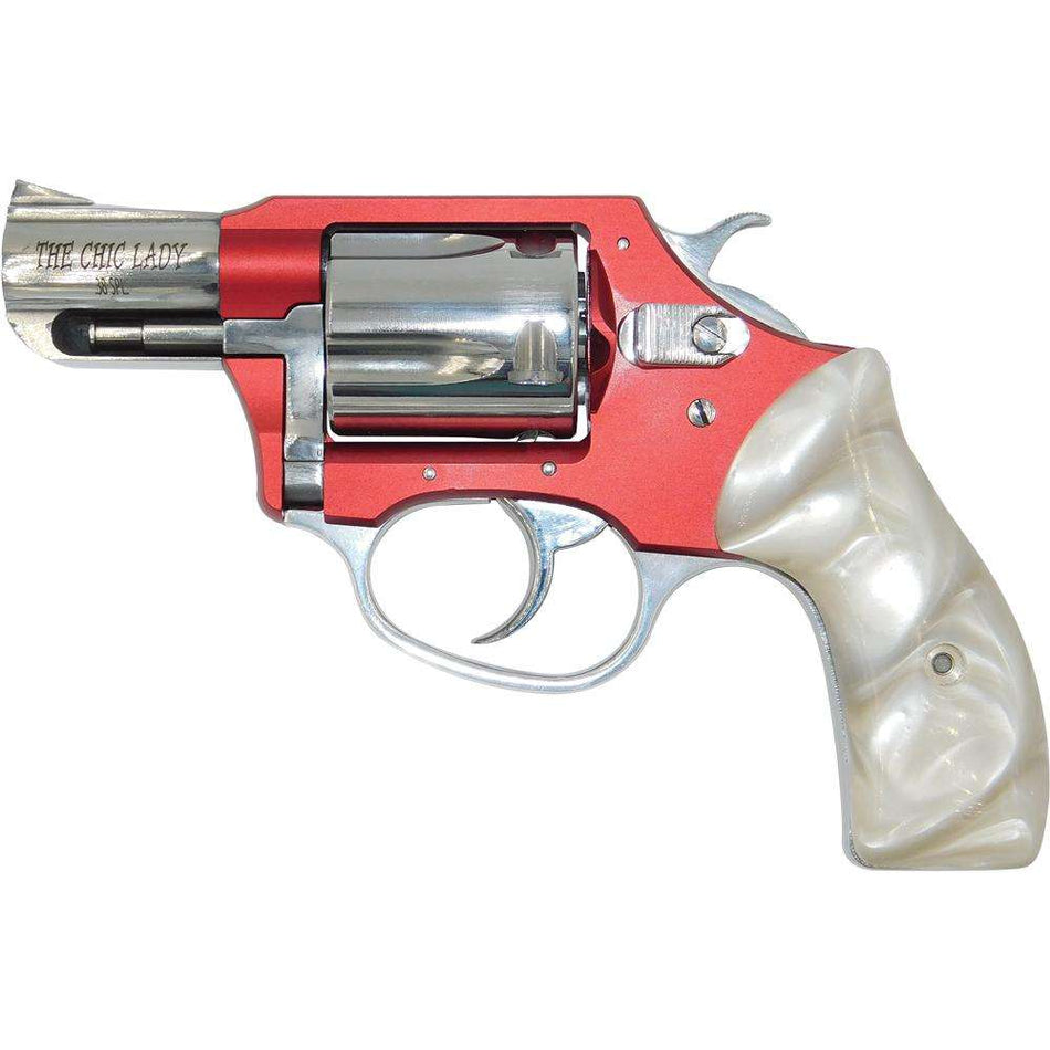 Charter Arms 53826 Chic Lady 38 Special 5 Shot 2" High Polished Stainless Barrel & Cylinder, Red Anodized Aluminum Frame, White Pearlite Grip, Exposed Hammer