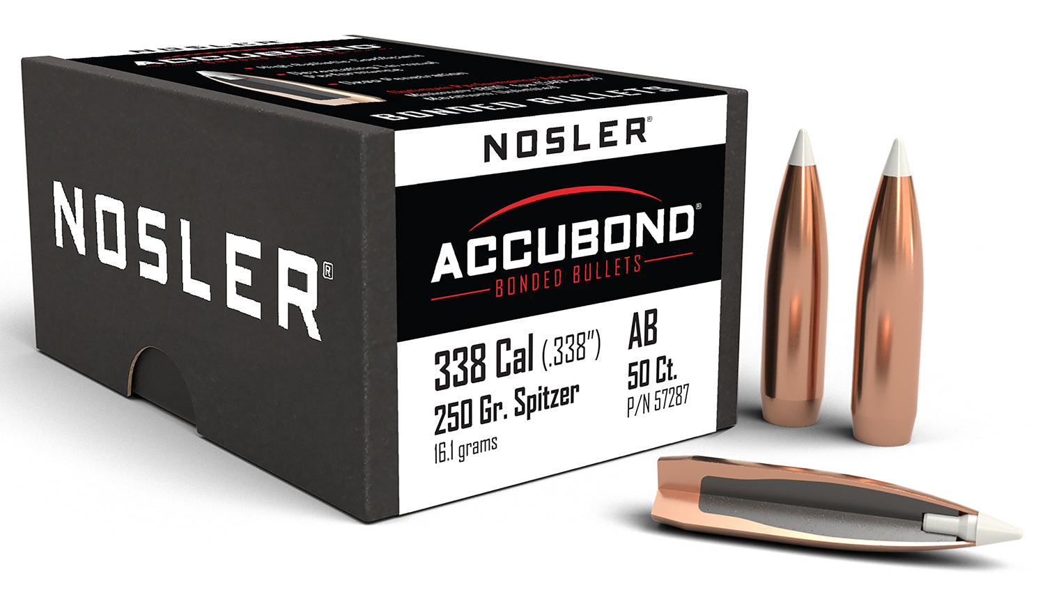Nosler 57287 AccuBond .338 Cal 250 Grain Spitzer Point Bullets 50/Box