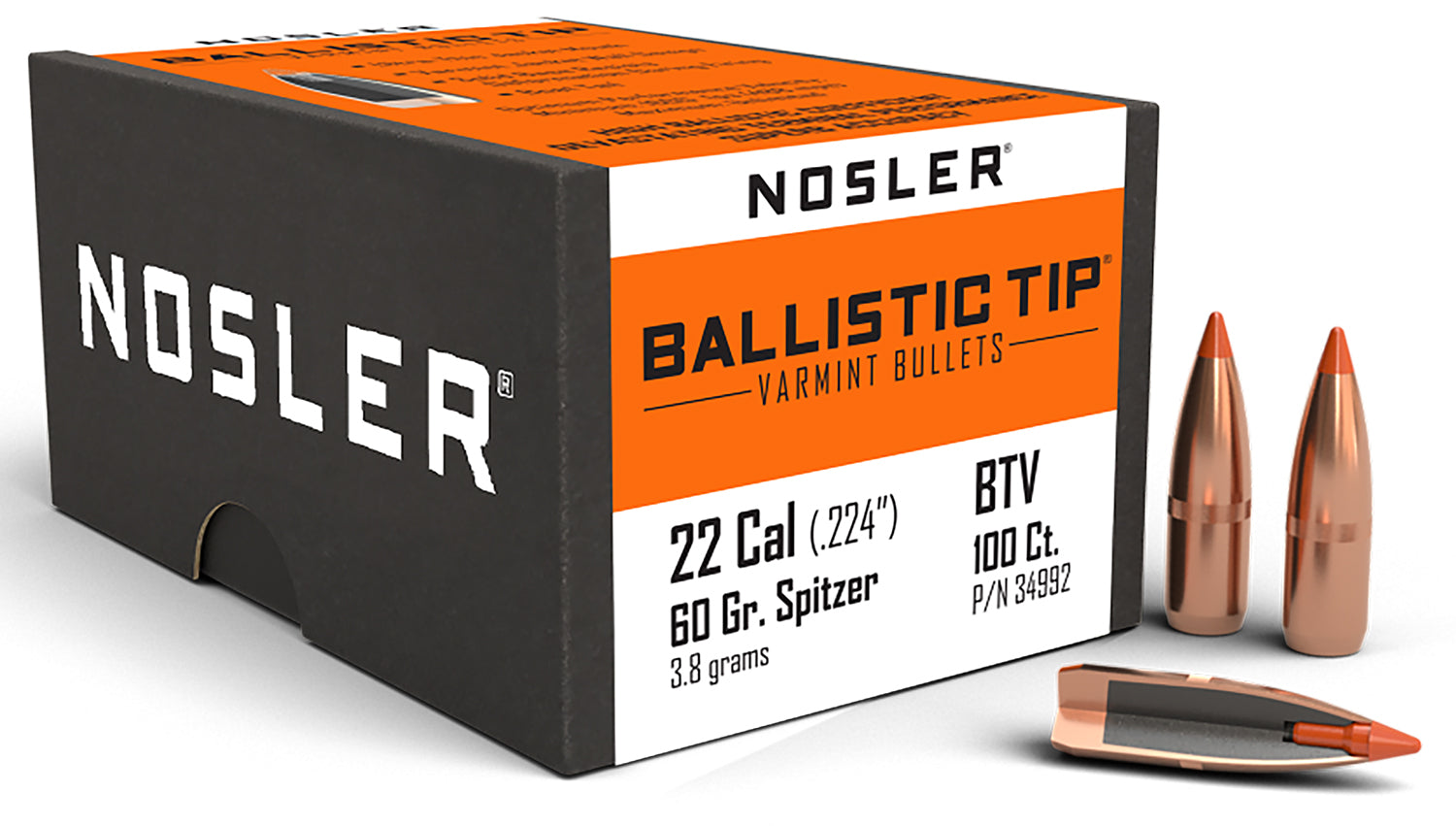 Nosler 34992 Ballistic Tip .22 Cal 60 Grain Spitzer Bullets 100/Box