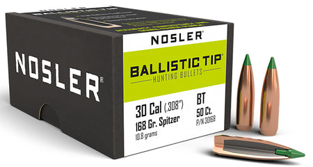 Nosler 30168 Ballistic Tip .30 Cal 168 Grain Polymer Tip Spitzer Bullets 50/Box